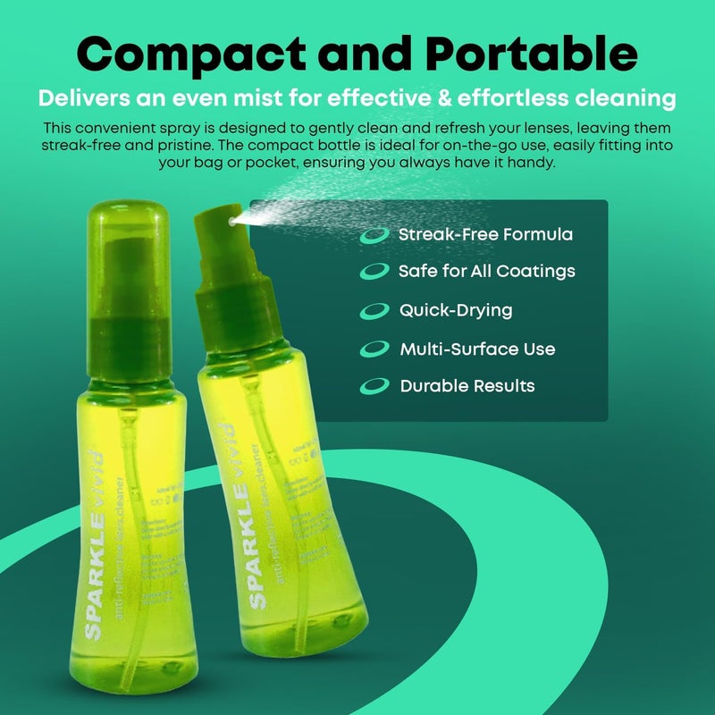 OPTIPAK Sparkle Vivid Anti-Reflective Safe Lens Cleaner Spray Kit - (2) 2oz Glasses Cleaner Spray & (2) Microfiber Cloth for Eyeglasses, Sunglasses, Lenses, Screens and Camera Cleaning Kit (4 Piece Set) - Image 3